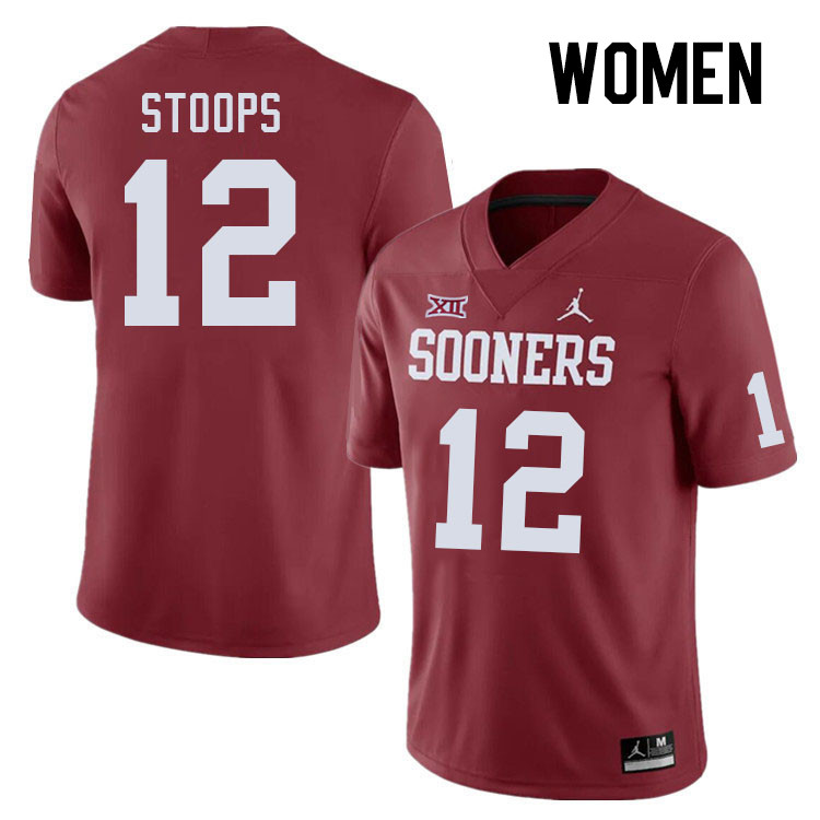 Women #12 Drake Stoops Oklahoma Sooners College Football Jerseys Stitched Sale-Crimson